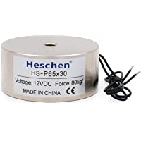 Heschen Electroimán solenoide magnético P65-30- OD: 65 mm- DC 12 V- 80 kg.
